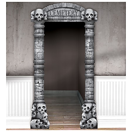 Amscan Halloween Deluxe Cemetery Doorway Entry, 93" x 45", Gray