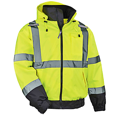 Ergodyne GloWear® 8379 Type R Class 3 High-Visibility Fleece-Lined Thermal Bomber Jacket, X-Large, Lime