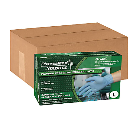 DiversaMed Powder-Free Nitrile Exam Gloves, Large, Blue, 100 Per Box, Case Of 10 Boxes