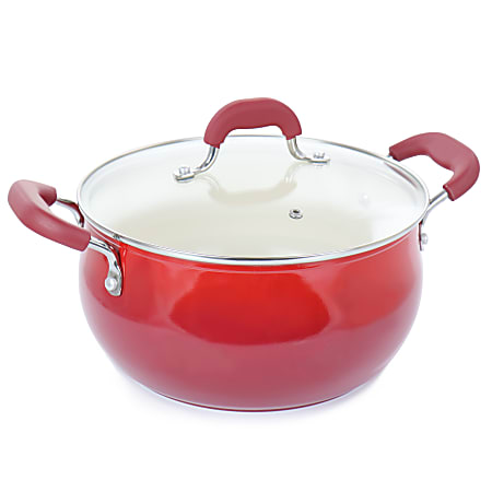 Tasty Ceramic Non-Stick Dutch Oven and Glass Lid, 5 Quart, Red 