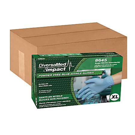DiversaMed Powder-Free Nitrile Exam Gloves, X-Large, Blue, 100 Per Box, Case Of 10 Boxes