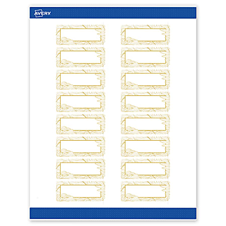 Avery® Printable Labels With Sure Feed® Technology, S00-EVV, Rectangle, 1" x 2-5/8", Matte White With Preprinted Gold Leaf Pattern, Pack Of 160