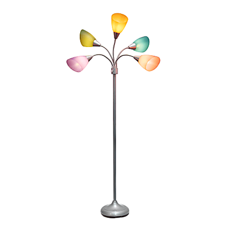 Simple Designs 5 Light Adjustable Gooseneck Floor Lamp 67 H Assorted ShadeSilver Base Office Depot