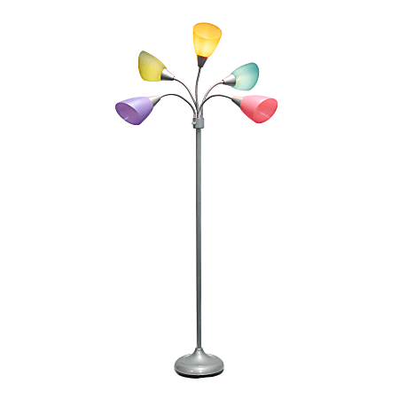 Simple Designs 5 Light Adjustable Gooseneck Floor Lamp 67 H Assorted ShadeSilver Base Office Depot