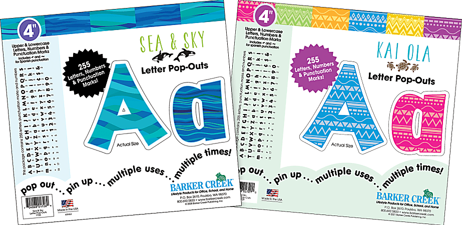 Barker Creek Letter Pop-Outs, 4”, Kai Ola Sea & Sky, Set of 510 Pop-Outs
