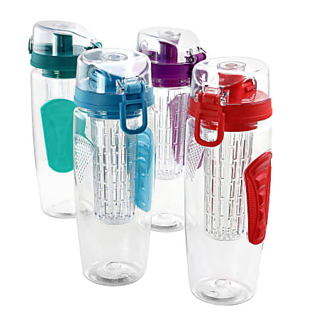 Gibson Home Rockland Hydration Water Bottles, 32 Oz, Assorted Colors, Set Of 4 Bottles