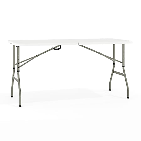 Flash Furniture Height-Adjustable Bi-Fold Plastic Banquet And Event Folding Table, 34"H x 27-1/4"W x 60"D, Granite White