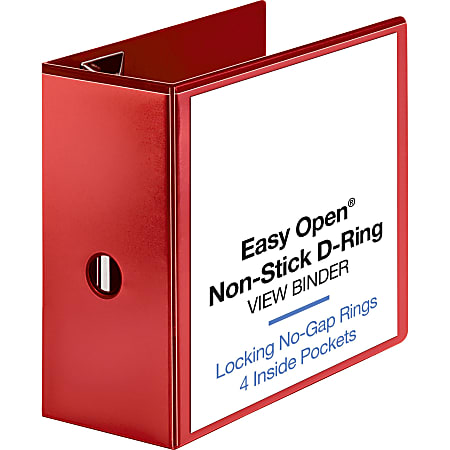 Sparco Easy-Open View 3-Ring Binder, 5" D-Rings, Red
