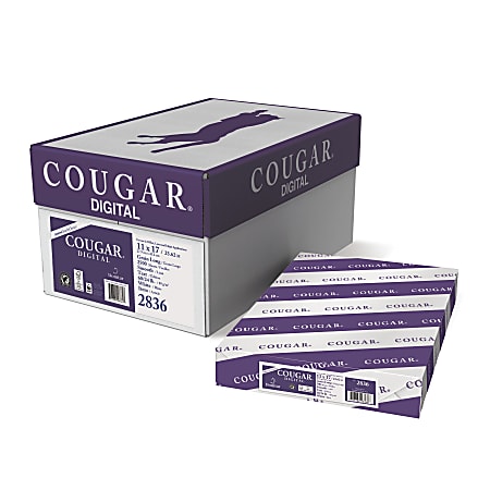 Cougar® Digital Printing Paper, 11" x 17", 98 Brightness, 60 Lb Text (89 gsm), FSC® Certified, White, 500 Sheets Per Ream, Case Of 5 Reams