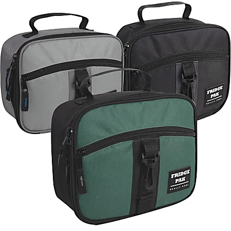 Fridge Pak Lunch Boxes With Clips, 7-1/4”H x 9”W x 4”D, Black/Gray/Green, Pack Of 24 Lunch Boxes