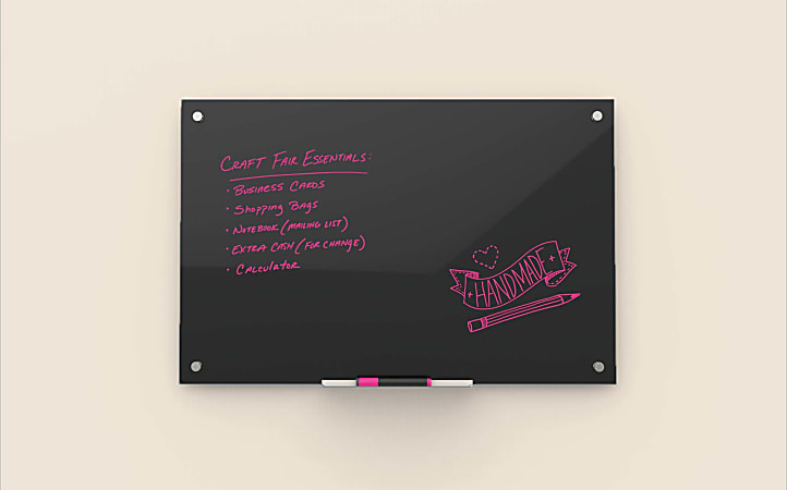 Visionary® Black Magnetic Glass Dry Erase Whiteboard