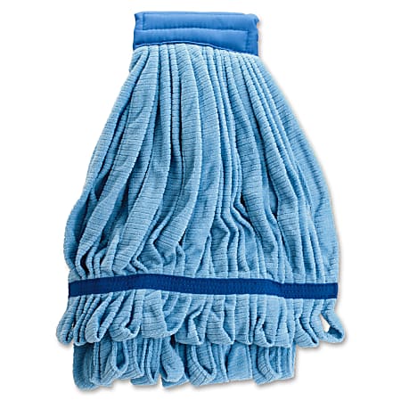 Genuine Joe Microfiber Wet Mophead Refill - Large - Launderable, Absorption, Textured, Durable, Headband - MicroFiber - Blue - 12 / Carton