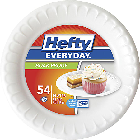 Hefty Everyday Soak Proof 7" Plates - - Foam Plate - Disposable - White Clear - 54 / Pack