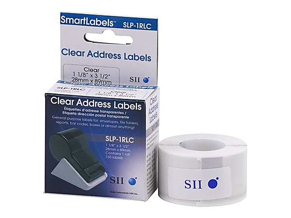 Seiko Address Labels, 2434165, 3.5"W x 1 1/8"L, 130 Per Roll, Clear