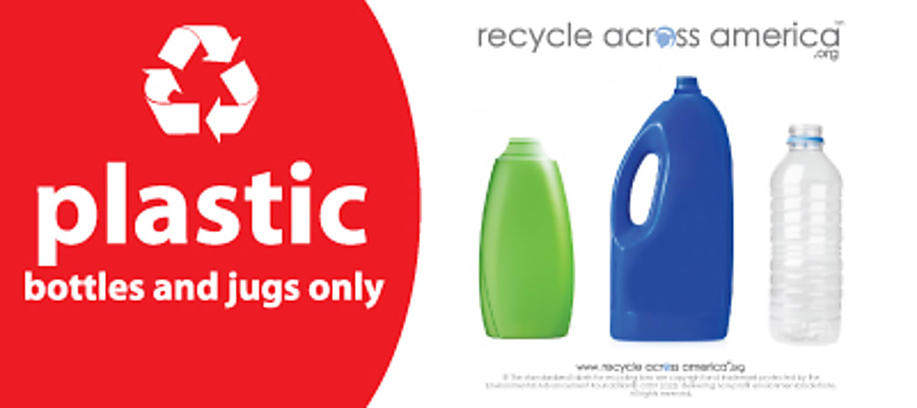 Recycle Across America Plastics Standardized Recycling Label, PLAS-0409, 4" x 9", Red