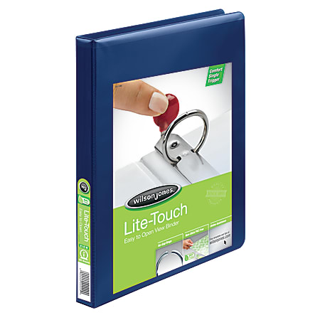 Wilson Jones® Lite-Touch™ No-Gap™ Locking Round-Ring View Binder, 1/2" Rings, 53% Recycled, Blue
