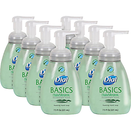 Dial® Basics HypoAllergenic Foaming Hand Soap, Honeysuckle Scent, 7.5 Oz., Pack Of 8 Pump Bottles