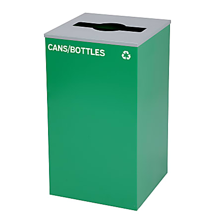 Alpine Industries Stainless Steel Cans/Bottles Recycling Bin With Mixed Opening Lid, 29 Gal, 30”H x 16-15/16”W x 16-15/16”D, Green