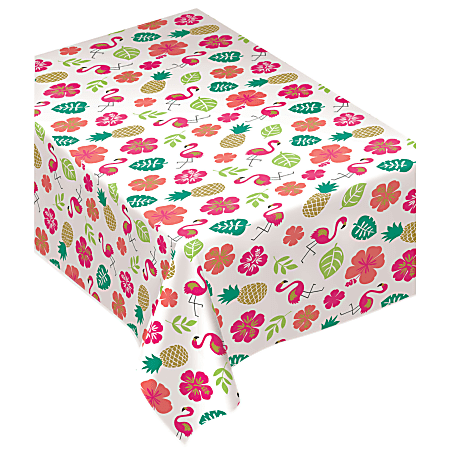 Amscan Flannel-Backed Table Cover, 52" x 90", Summer Luau Aloha