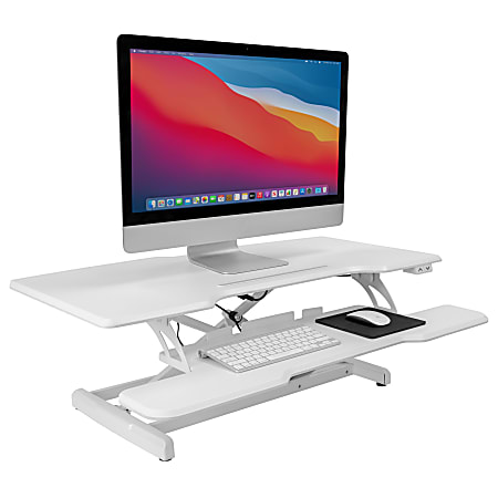 Mount-It! Electric Standing Desk Converter With Adjustable Height And 38"W Desktop, White