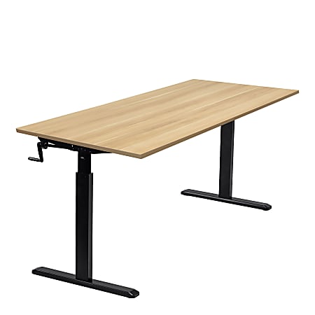 Mount-It! Hand Crank 55"W Adjustable Height Standing Desk, Maple
