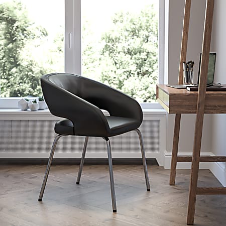 Flash Furniture Fusion Contemporary LeatherSoft™ Faux Leather Side Reception Chair With Chrome Legs, Black