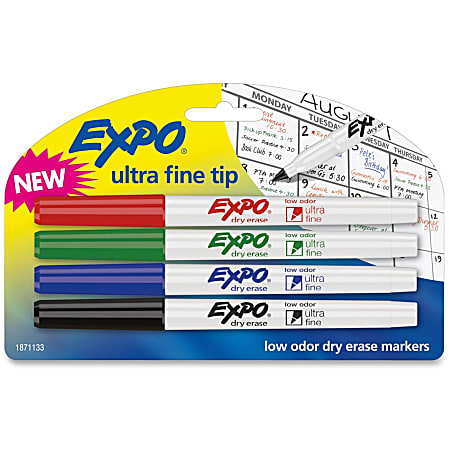 EXPO® Low-Odor Dry-Erase Markers, Ultra-Fine Point, Assorted Colors, Pack Of 4