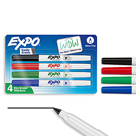 EXPO® Low-Odor Dry-Erase Markers, Ultra-Fine Point, Assorted Colors, Pack Of 4