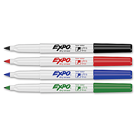 EXPO® Low-Odor Dry-Erase Markers, Ultra-Fine Point, Assorted Colors, Pack  Of 4