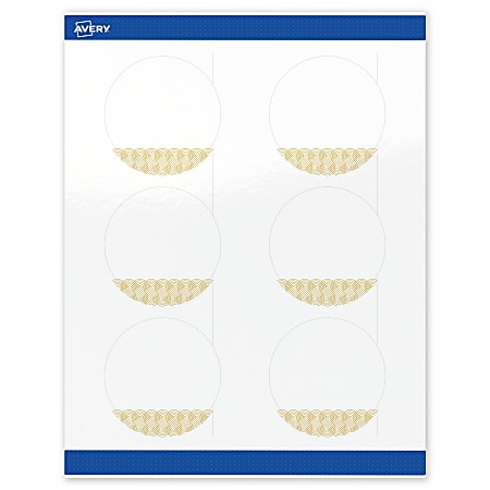 Avery® Printable Labels With Sure Feed® Technology, S00-EWX, Round, 3", Glossy White With Preprinted Gold Lace Trim Pattern, Pack Of 60