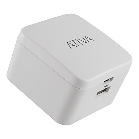 Ativa® USB Type-A And USB Type-C Wall Charger, White, 45868