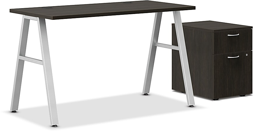 HON Mod 48 W Table Writing Desk With Mobile Storage SilverJava Oak ...
