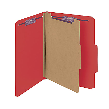 Smead® Pressboard Classification Folder with SafeSHIELD Fastener, 1 Divider, Letter Size, 100% Recycled, Bright Red