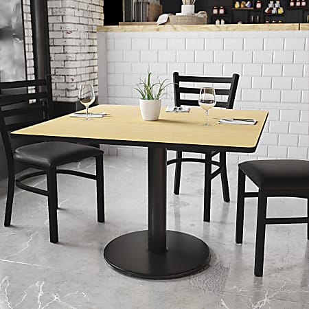 Flash Furniture Laminate Square Table Top With Round Table-Height Base, 31-1/8"H x 42"W x 42"D, Natural/Black