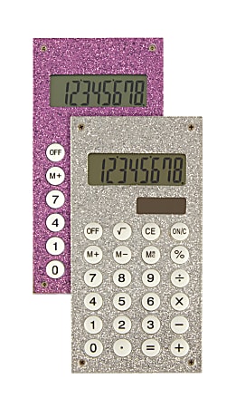 Ativa® Handheld Calculator, Assorted Glitter Colors, 641-1N-P