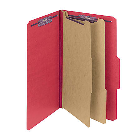 Smead® Pressboard Classification Folder, 2 Dividers, Legal Size, 50% Recycled, Bright Red
