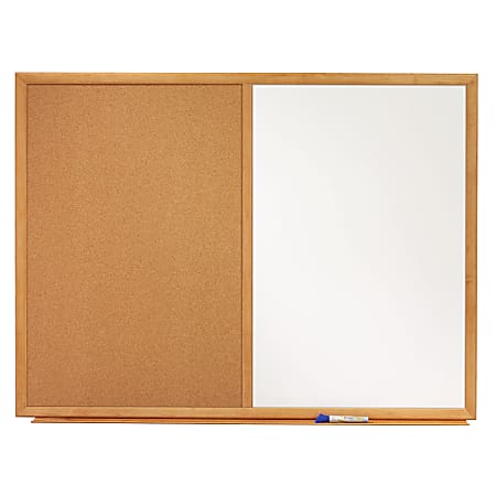 Quartet® Combination Non-Magnetic Melamine Dry-Erase/Cork Bulletin Board, 24" x 36", Oak Wood Frame