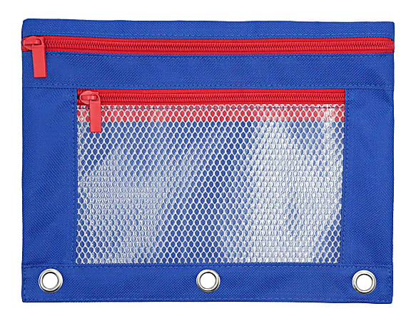 Office Depot&reg; Brand Pencil Pouch With Mesh Window, 7" x 9-3/4", Blue/Red