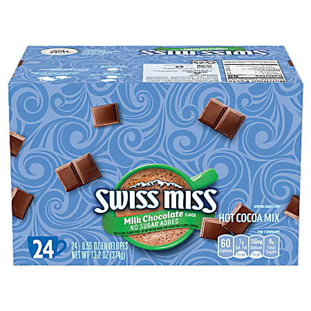 Swiss Miss Hot Cocoa, No Sugar Added, 0.55 Oz., Box Of 24