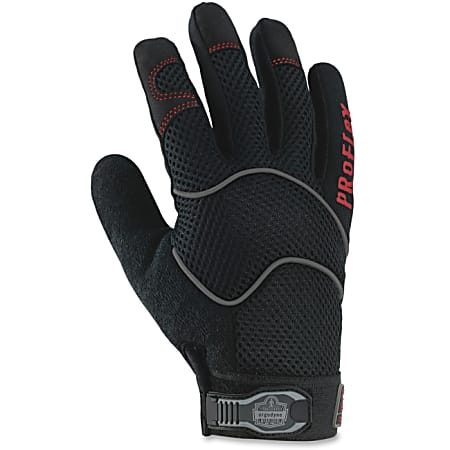 ProFlex Utility Gloves - 8 Size Number - Medium Size - Woven Cuff, Terrycloth Thumb, Synthetic Leather Palm - Black - Elastic Cuff, Reinforced Fingertip, Breathable, Air Vent, Durable, Comfortable - For Material Handling, Picking/Packing, Warehouse,