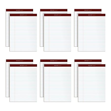 TOPS™ Docket Gold™ Premium Writing Pads, 8 1/2" x 11 3/4", Legal Ruled, 50 Sheets, White, Pack Of 12 Pads