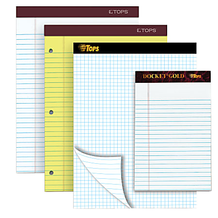 TOPS™ Docket Gold™ Premium Writing Pads, 8 1/2" x 14", Legal Ruled, 50 Sheets, Canary, Pack Of 12 Pads