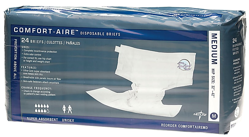Comfort-Aire Disposable Briefs, Medium, 32 - 42", Beige, Pack Of 24