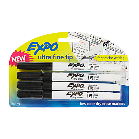 EXPO® Low-Odor Dry-Erase Markers, Ultra-Fine Point, Black, Pack Of 4