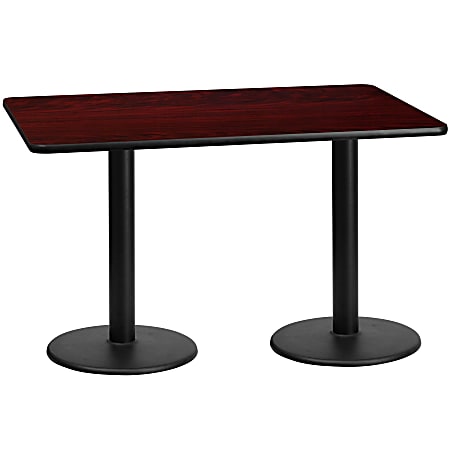 Flash Furniture Rectangular Laminate Table Top With Round Table Height Base, 31-3/16”H x 30”W x 60”D, Mahogany