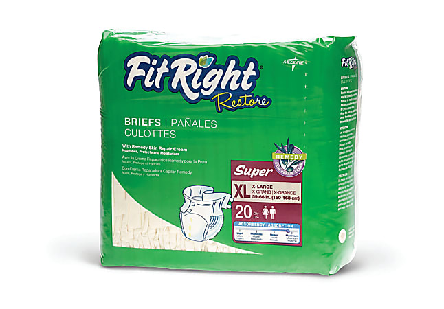 FitRight Restore Briefs, X-Large, Yellow, 20 Briefs Per Bag, Case Of 4 Bags