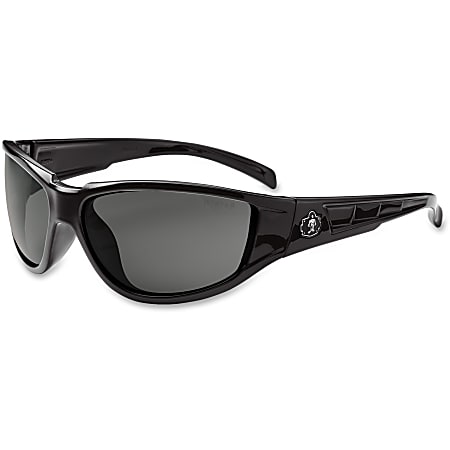Ergodyne Njord Smoke Lens Safety Glasses - Durable, Flexible, Scratch Resistant - Ultraviolet Protection - Polycarbonate Lens, Nylon Frame, Polycarbonate Temple - Black - 1 Each