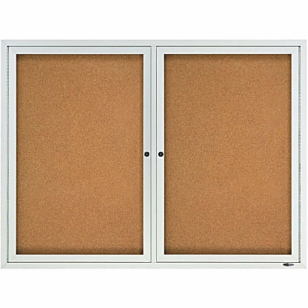 Quartet® Classic Enclosed Cork Bulletin Board, 48" x 36", Aluminum Frame With Silver Finish