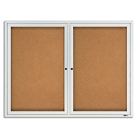 Quartet® Classic Enclosed Cork Bulletin Board, 48" x 36", Aluminum Frame With Silver Finish
