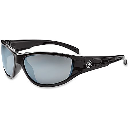Ergodyne Njord Silver Mirror Lens Safety Glasses - Durable, Flexible, Scratch Resistant - Ultraviolet Protection - Polycarbonate Lens, Nylon Frame, Polycarbonate Temple - Black, Silver Mirror - 1 Each